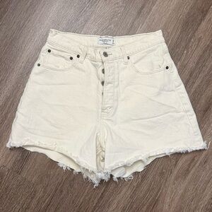 Abercrombie & Fitch High Waist Cream Denim Shorts